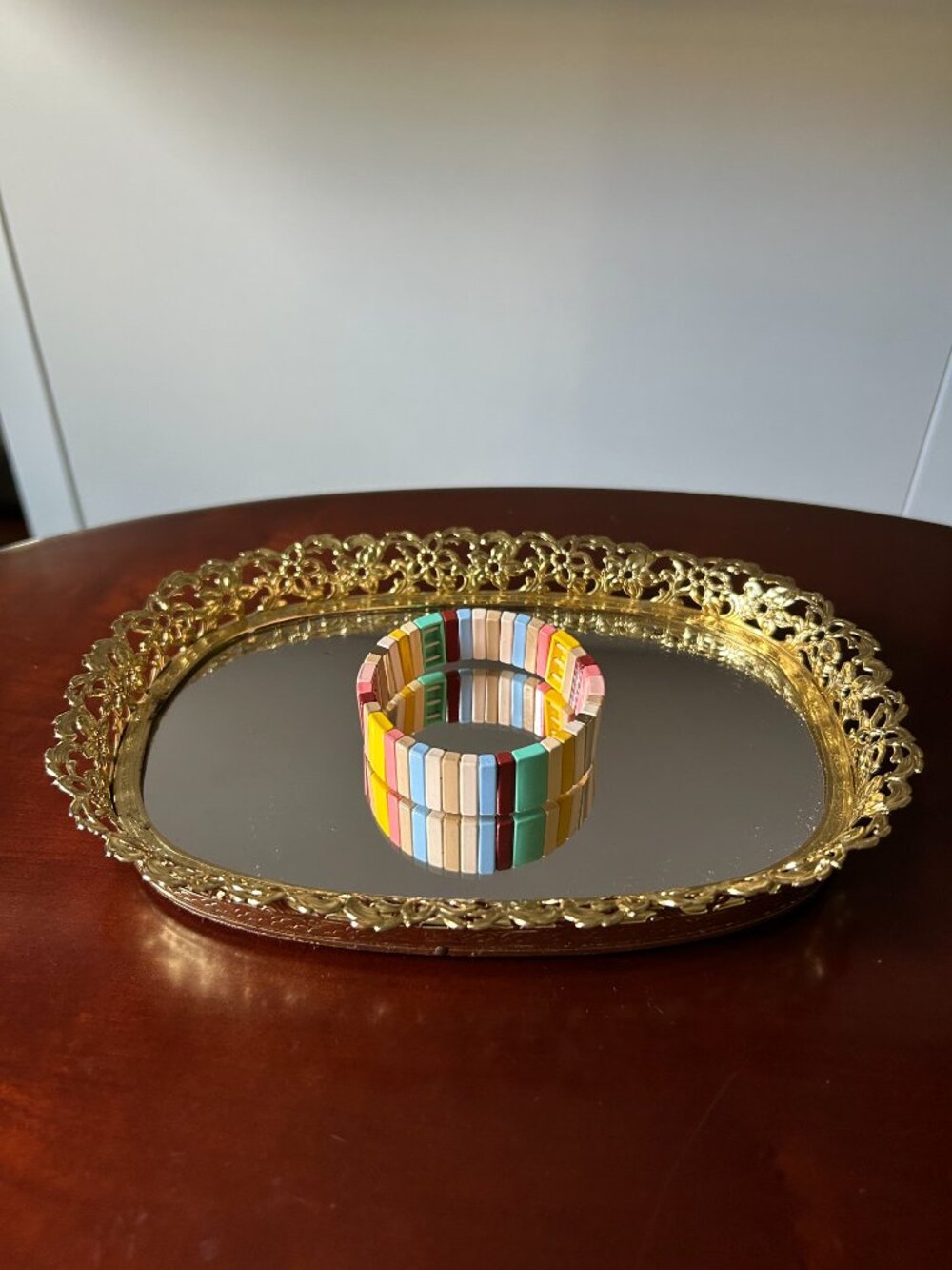 Colorful Enamel Tile Stretch Bracelet | Pastel Metal Stack Bracelet | Modern Fas